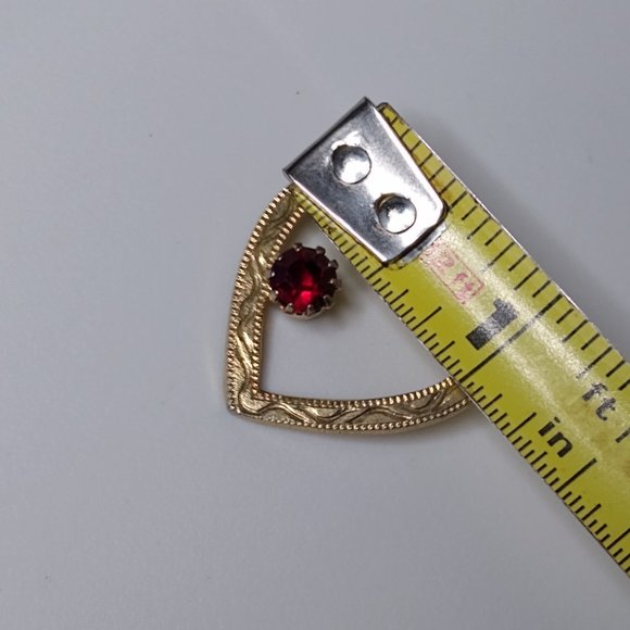 Vintage Heart Shaped Metal And Red Glass Brooch - Picture 12 of 13